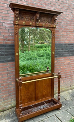 Antique Magnificently Carved Renaissance Revival Hall Coat Rack & Umbrella Stand