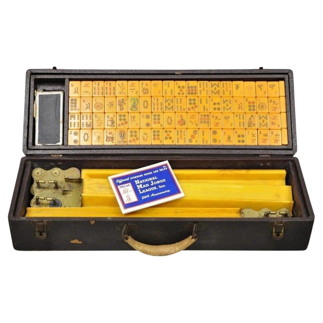 Antique Mah Jong Jongg Bakelite Game Set 148 Tiles 5 Racks For Sale