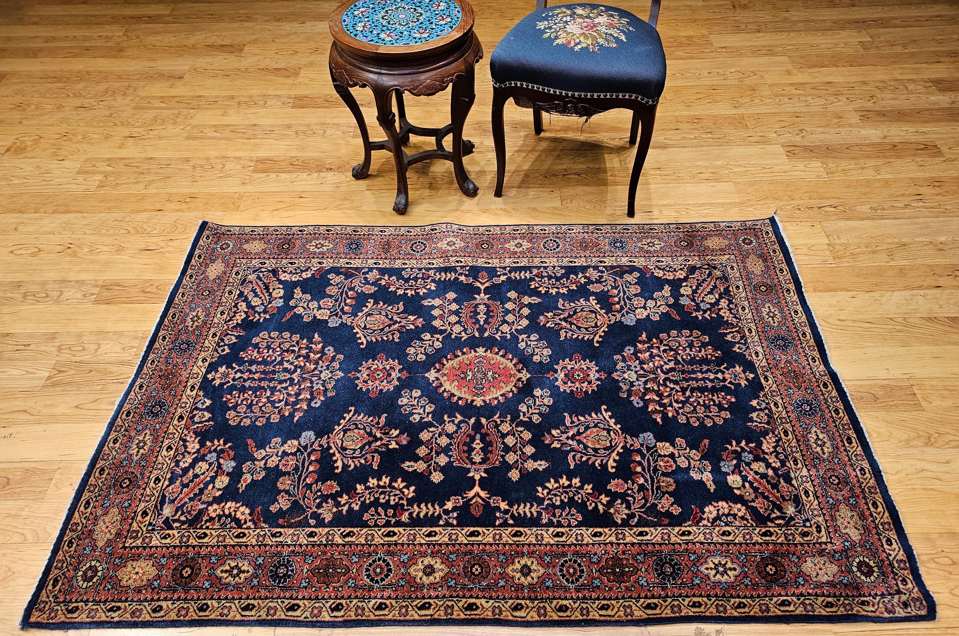 Antiker Mahajiran Sarouk Farahan Vorleger in Blau, Gelb, Rot im Angebot 4