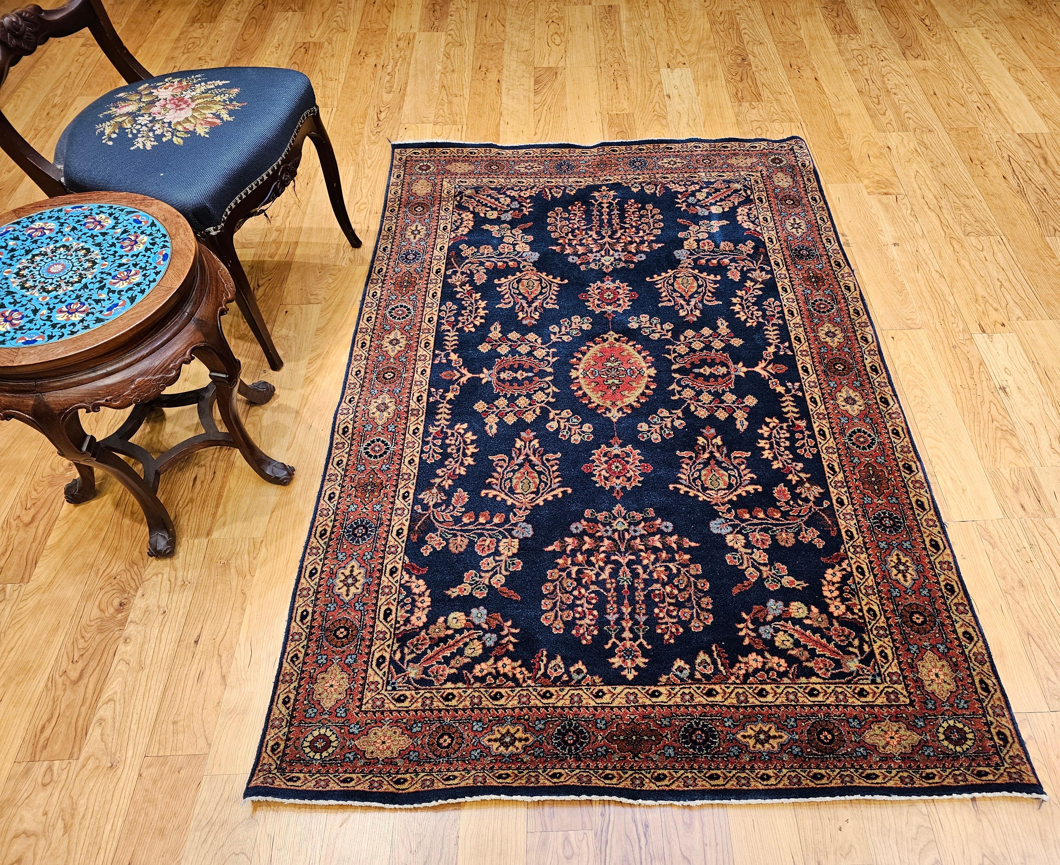 Antiker Mahajiran Sarouk Farahan Vorleger in Blau, Gelb, Rot im Angebot 6