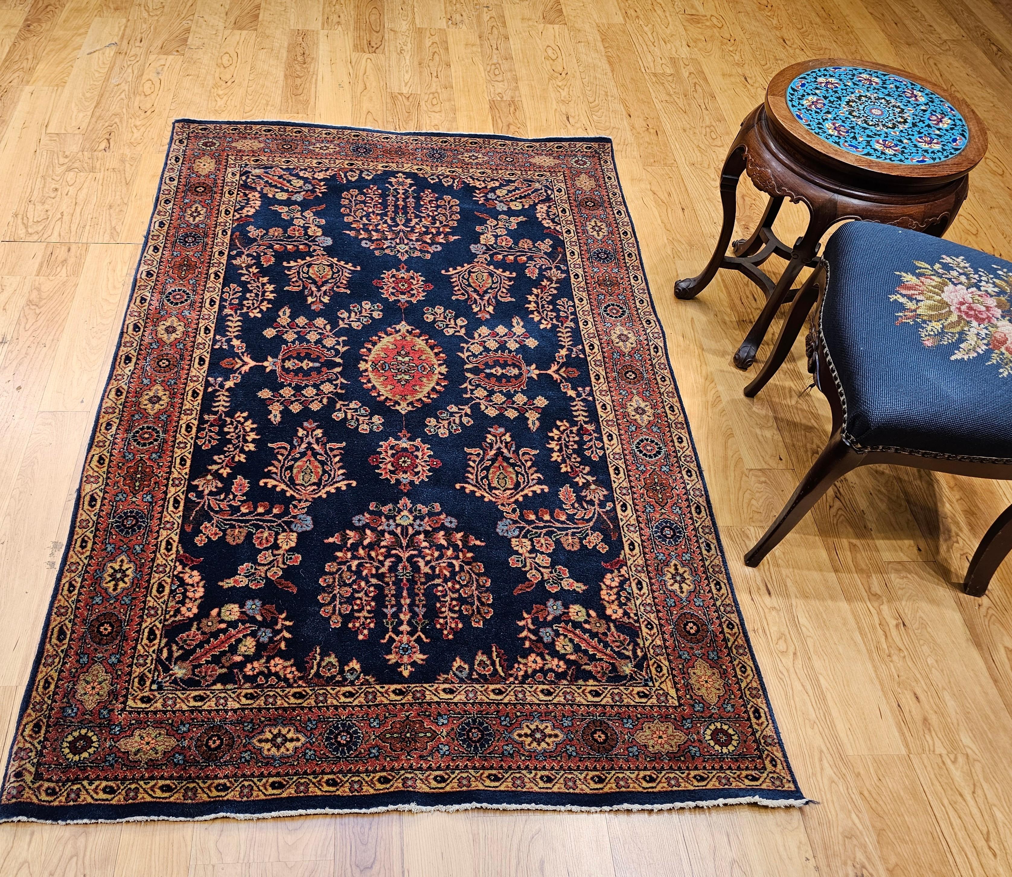 Antiker Mahajiran Sarouk Farahan Vorleger in Blau, Gelb, Rot im Angebot 7