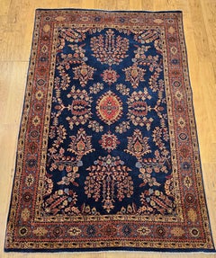 Tappeto antico Sarouk Farahan in blu, giallo e rosso