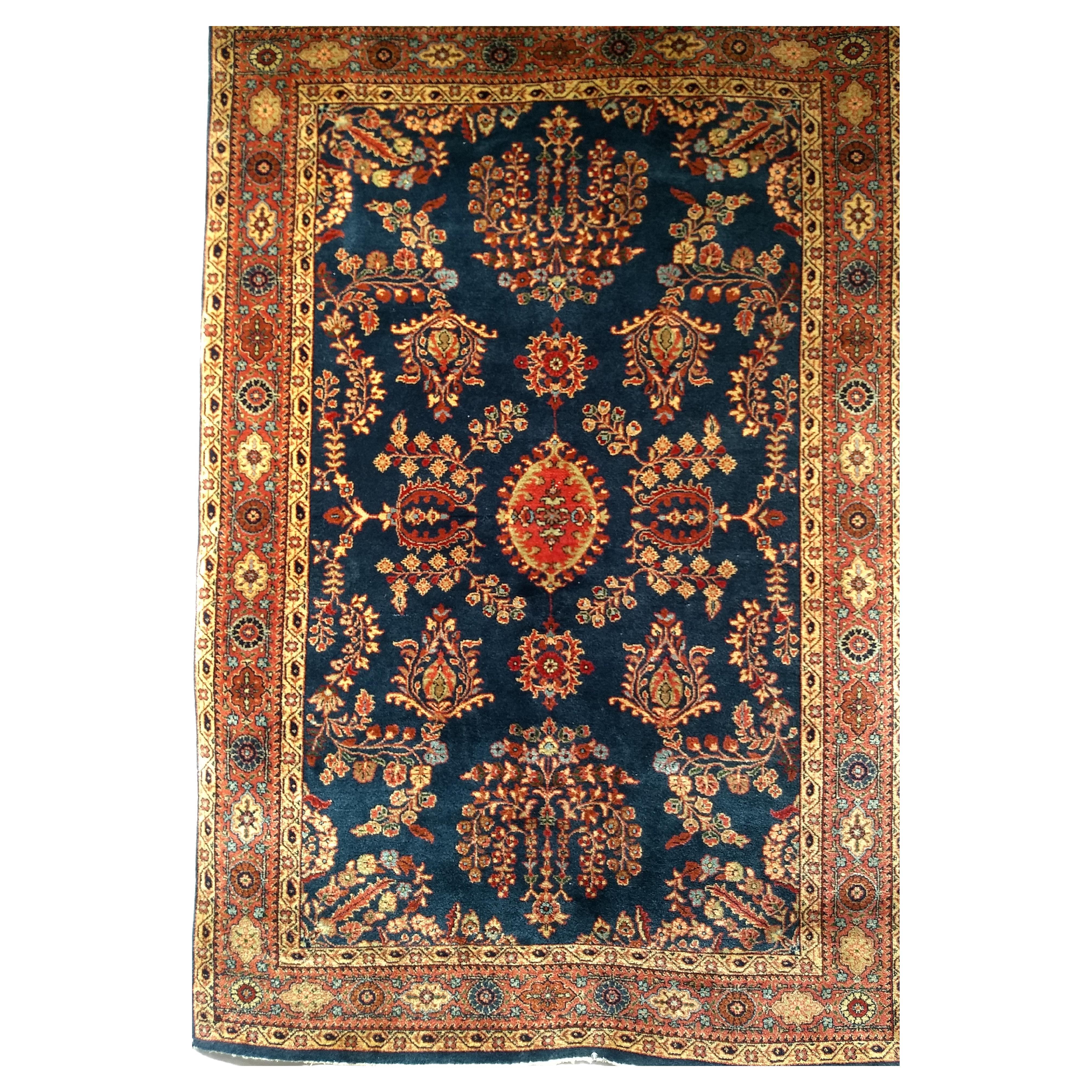 Antiker Mahajiran Sarouk Farahan Vorleger in Blau, Gelb, Rot