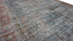 Antique Mahal Blue and Rust Wool Rug 10'x17'