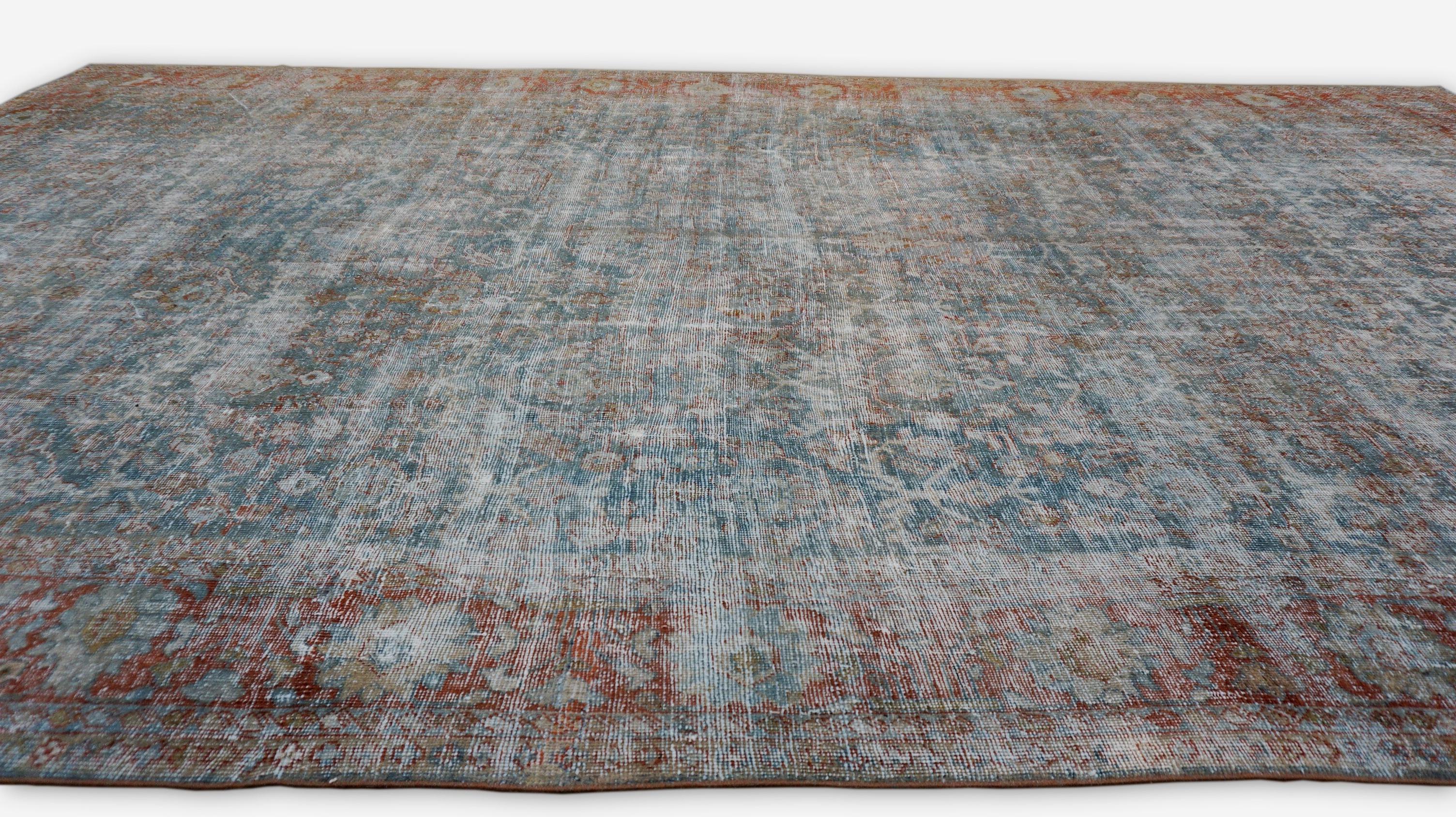 Antike Mahal Blau und Rost Wollteppich 10'x17' (Persisch) im Angebot