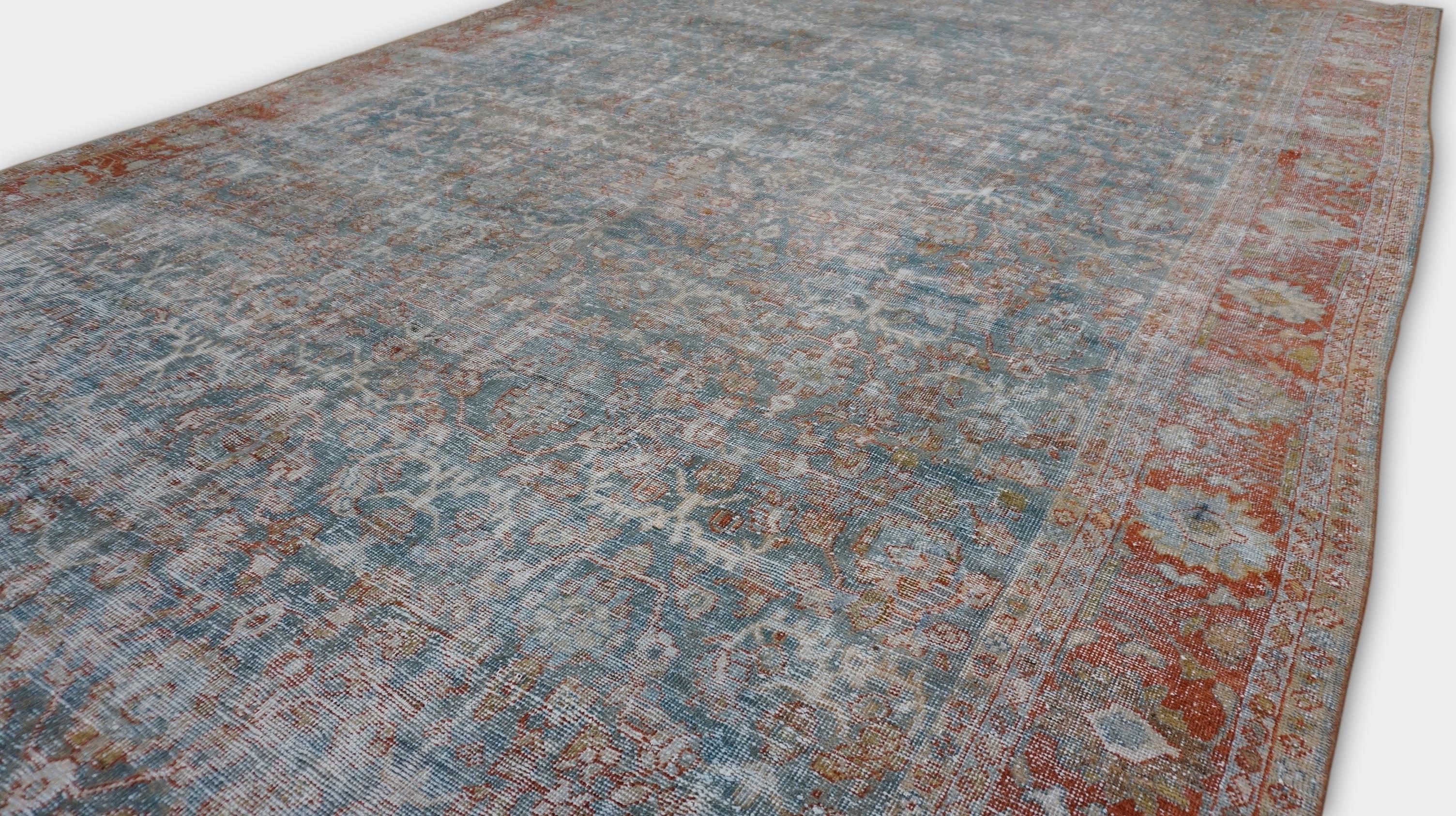 Antike Mahal Blau und Rost Wollteppich 10'x17' (Handgeknüpft) im Angebot