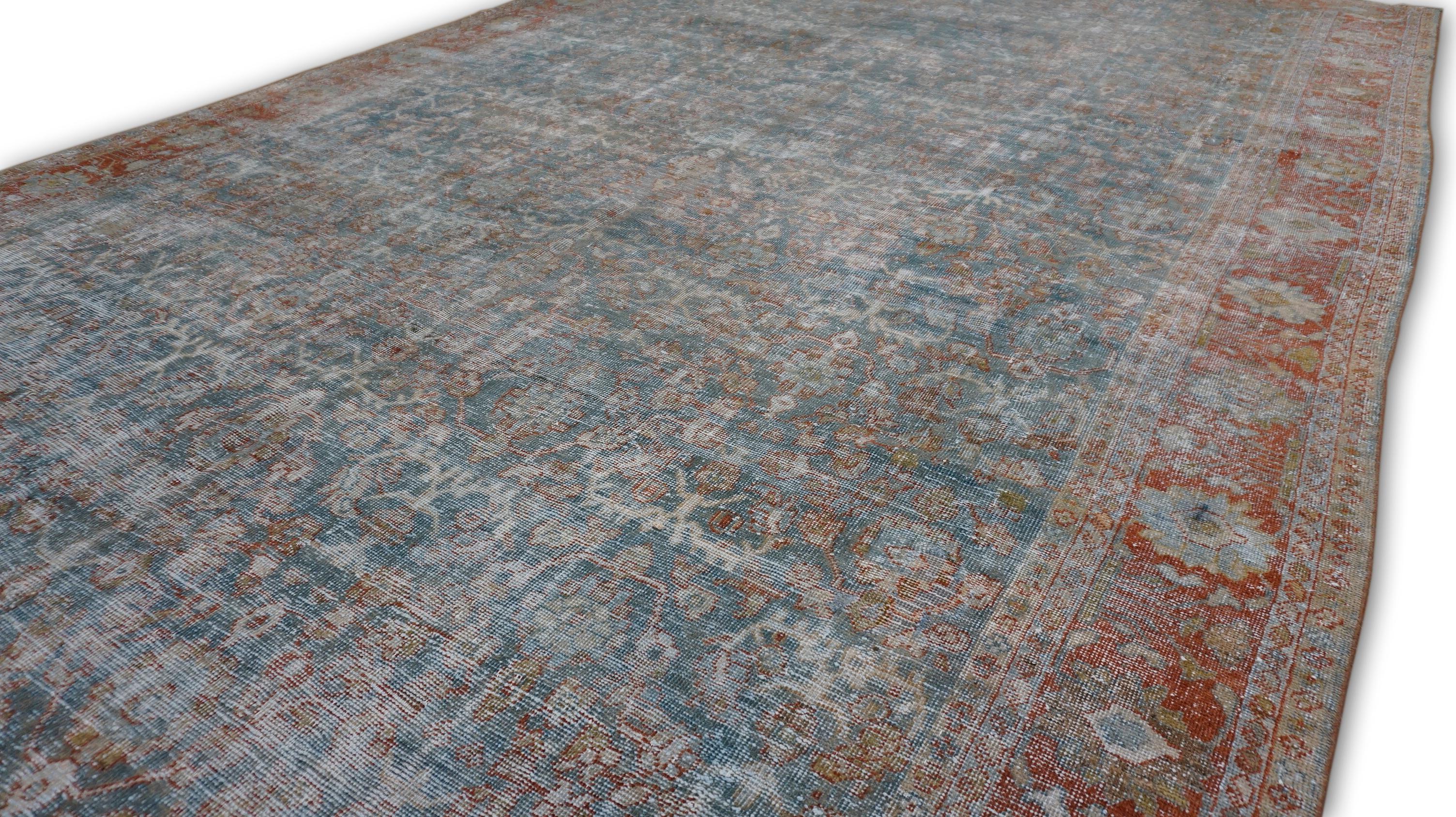 Antike Mahal Blau und Rost Wollteppich 10'x17' im Zustand „Gut“ im Angebot in Torrance, CA