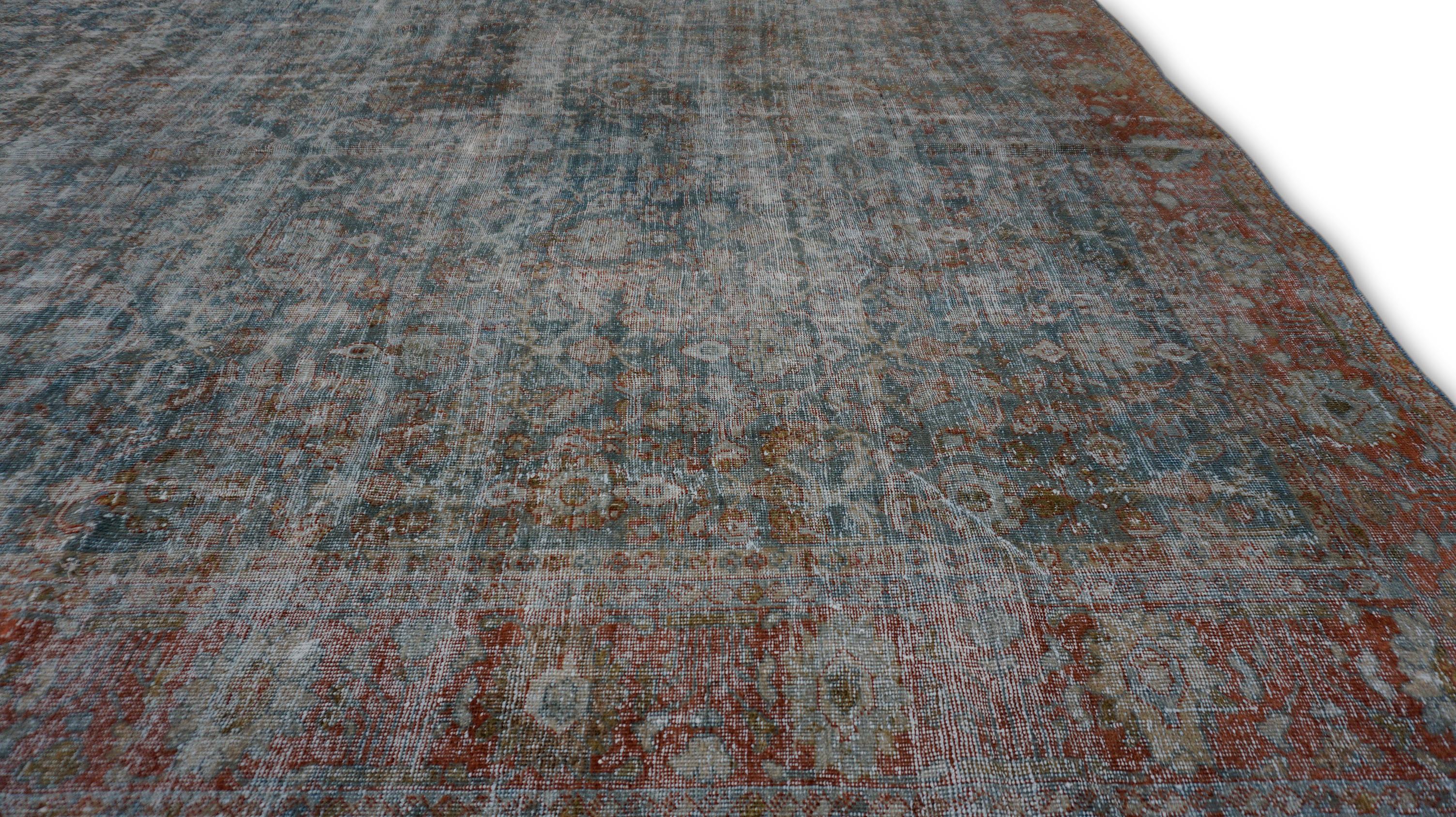 Antike Mahal Blau und Rost Wollteppich 10'x17' (20. Jahrhundert) im Angebot