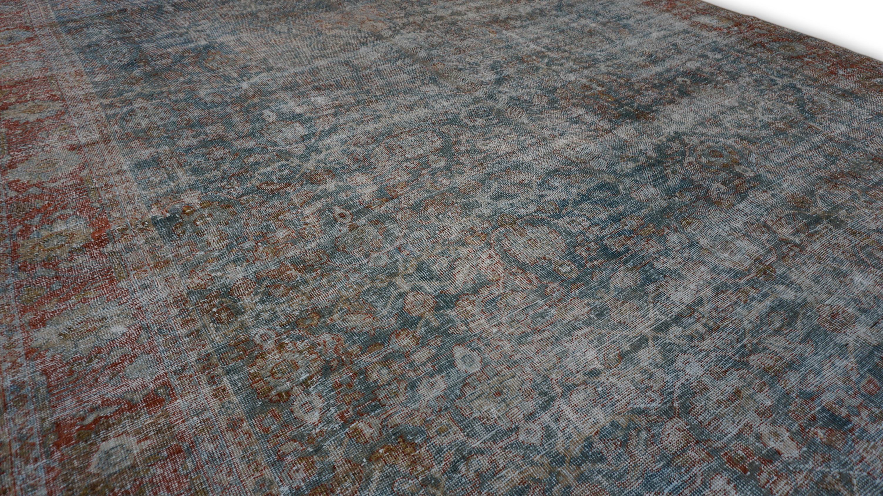 Antike Mahal Blau und Rost Wollteppich 10'x17' (Wolle) im Angebot