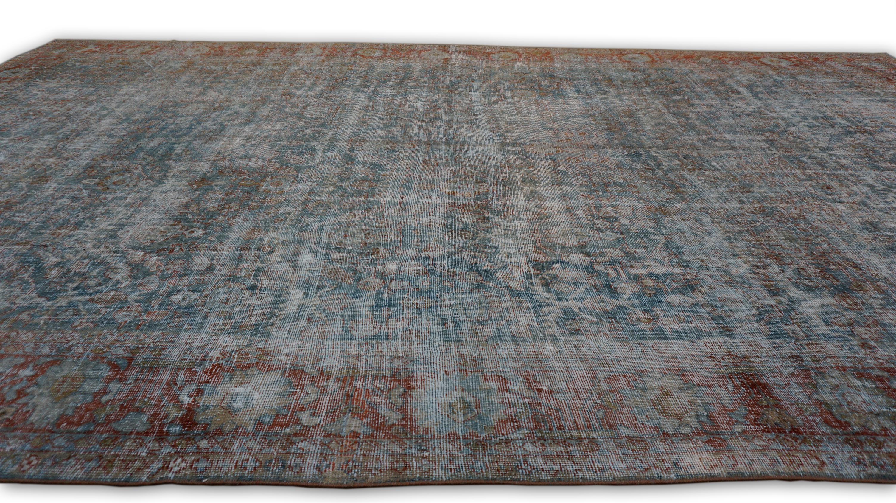 Antike Mahal Blau und Rost Wollteppich 10'x17' im Angebot 1