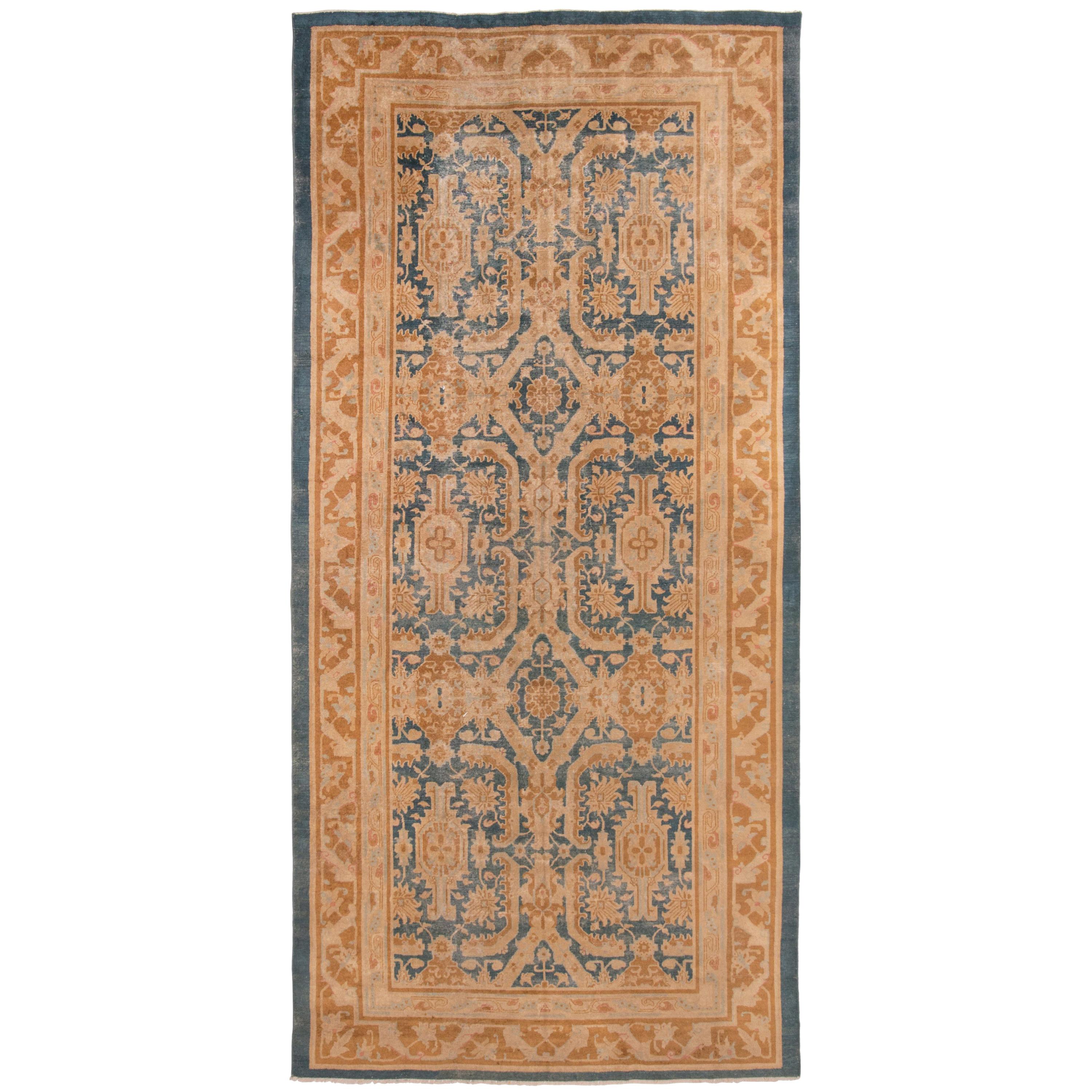 Antique Mahal Blue Indian Wool Rug with All-Over Floral Pattern by Rug & Kilim