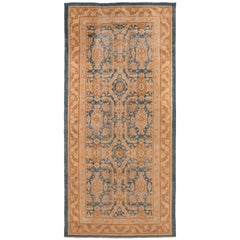 Antique Mahal Blue and Tan Indian Wool Rug with All-Over Floral Pattern