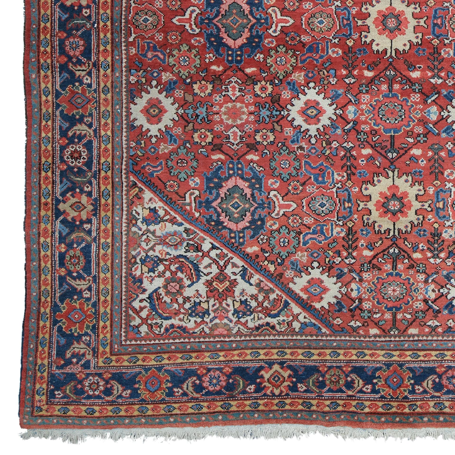 This hand-woven carpet adds nobility to any space with its rich history and sophisticated design. This carpet in red, blue and beige tones is eye-catching with its carefully chosen color palette and detailed patterns.

On the edges, there are