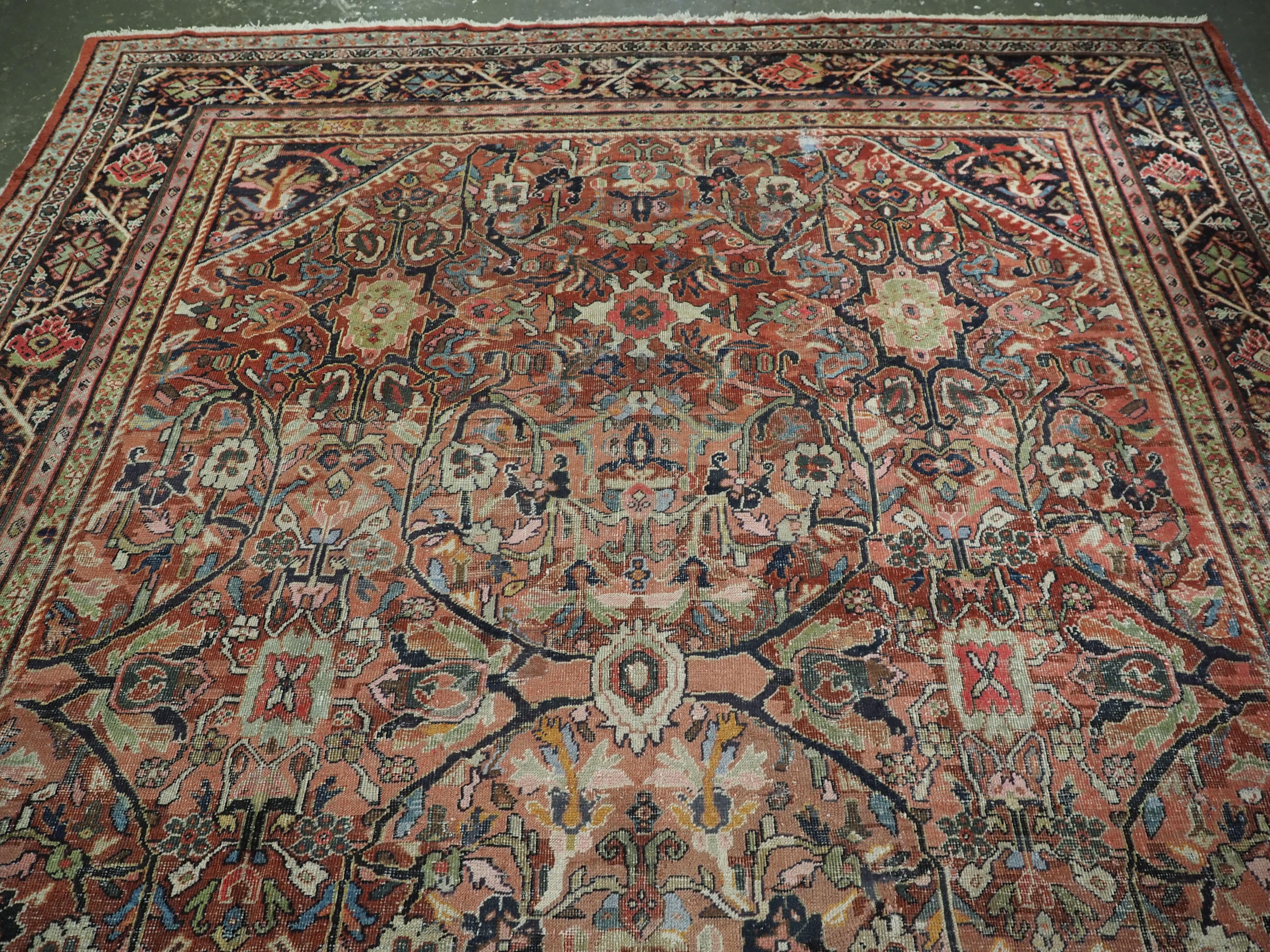 Asian Antique Mahal carpet of very good large room size in pastel colours. Circa 1900. For Sale