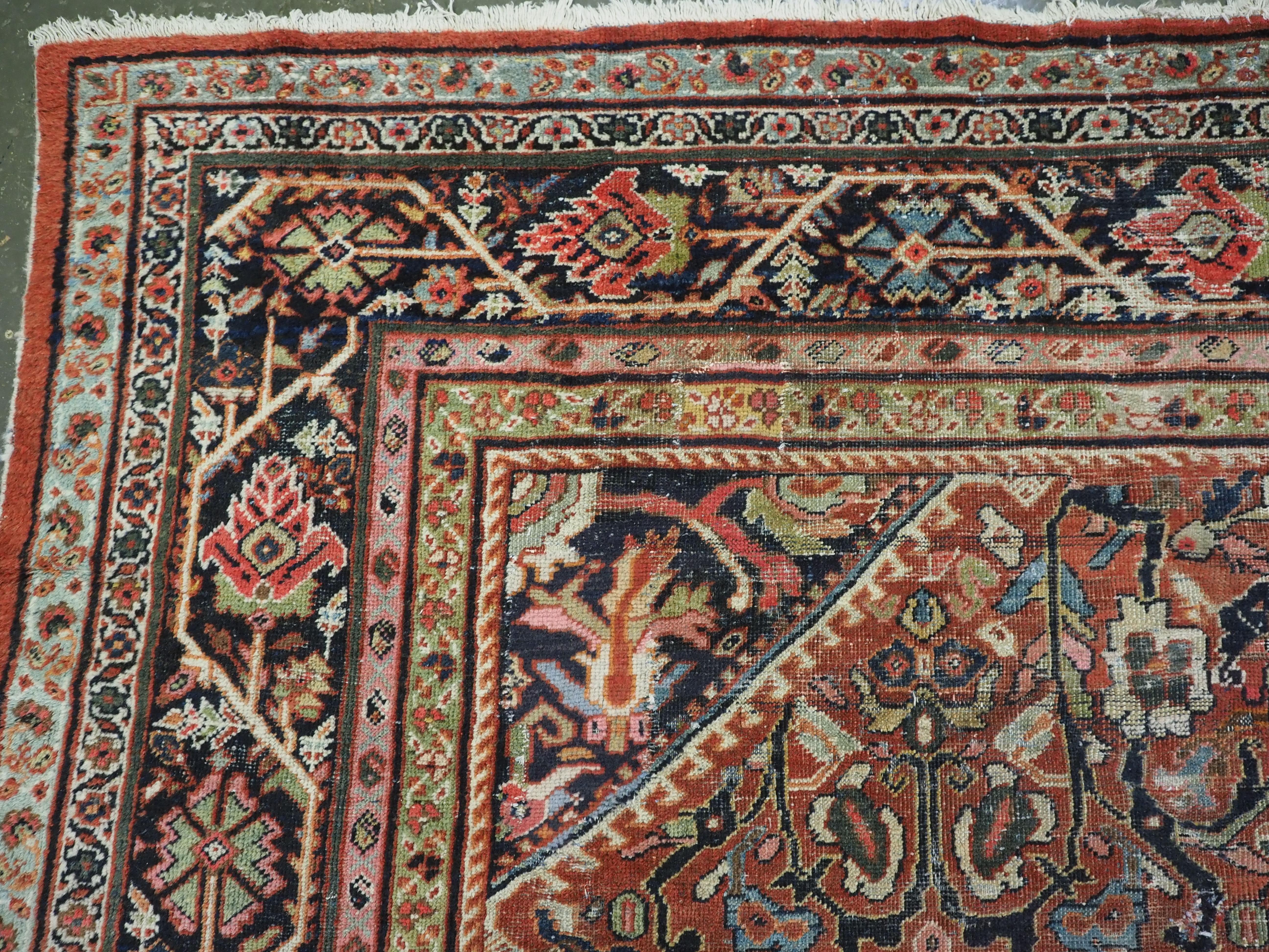Wool Antique Mahal carpet of very good large room size in pastel colours. Circa 1900. For Sale