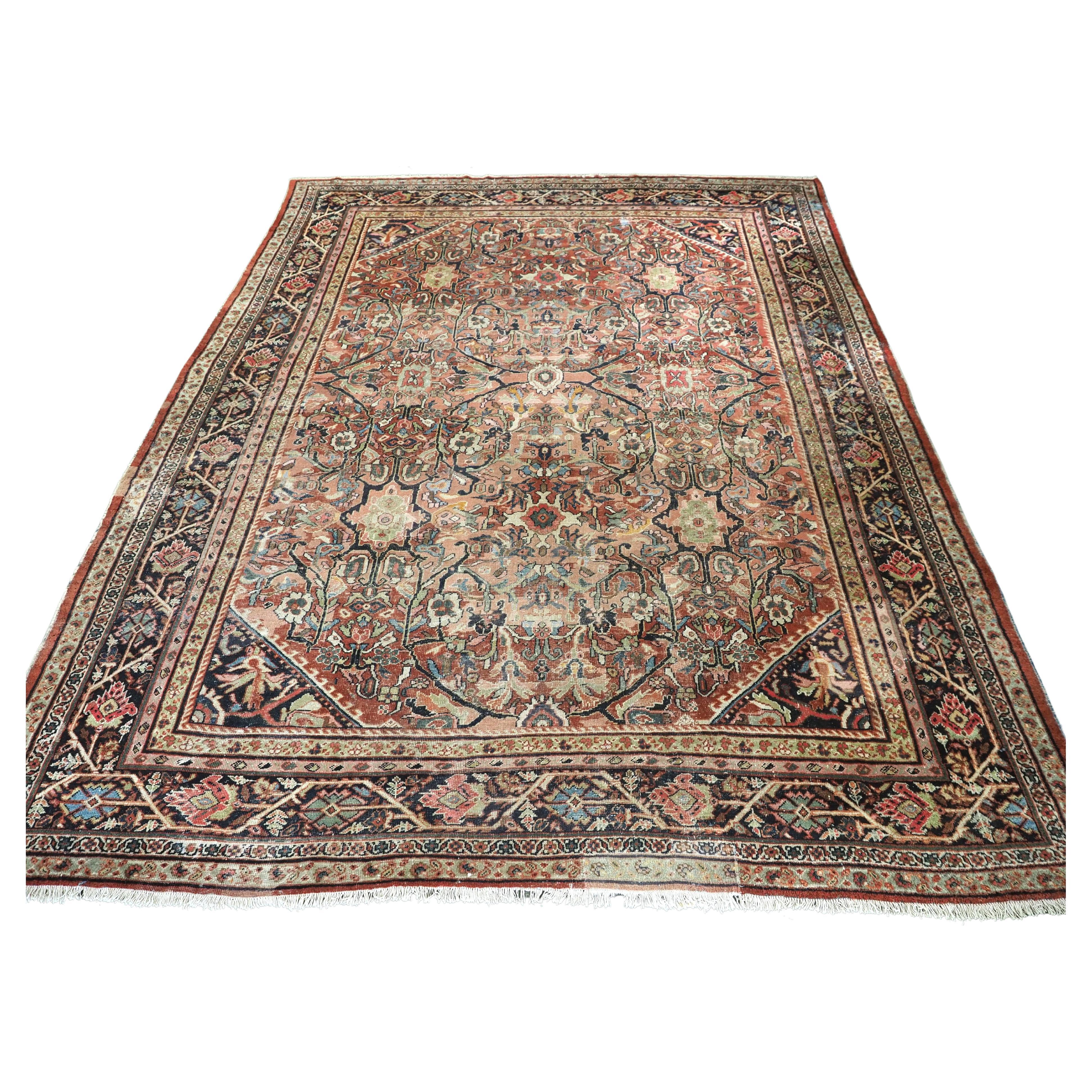 Antique Mahal carpet of very good large room size in pastel colours. Circa 1900. For Sale