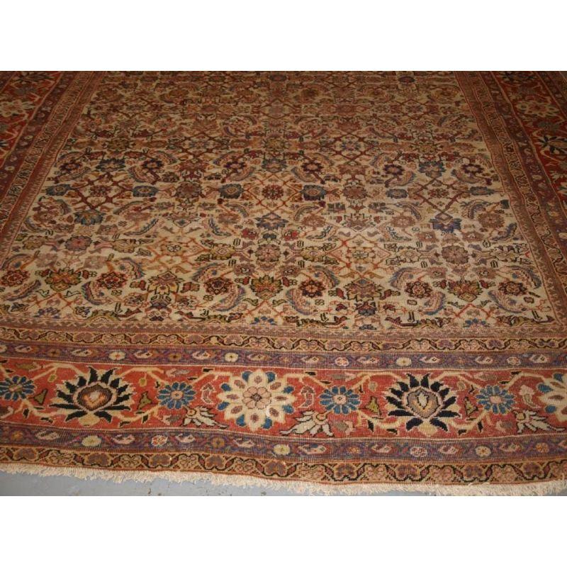 Asian Antique Mahal Carpet with All over Design and Ivory Ground For Sale