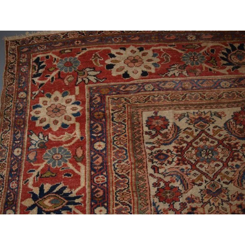 Antique Mahal Carpet with All over Design and Ivory Ground In Good Condition For Sale In Moreton-In-Marsh, GB