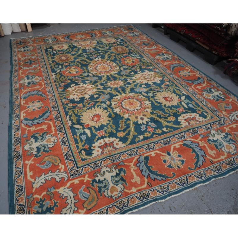 Antiker Mahal-Teppich mit seltenem blauem / grünem Grund, um 1920 im Zustand „Hervorragend“ im Angebot in Moreton-In-Marsh, GB