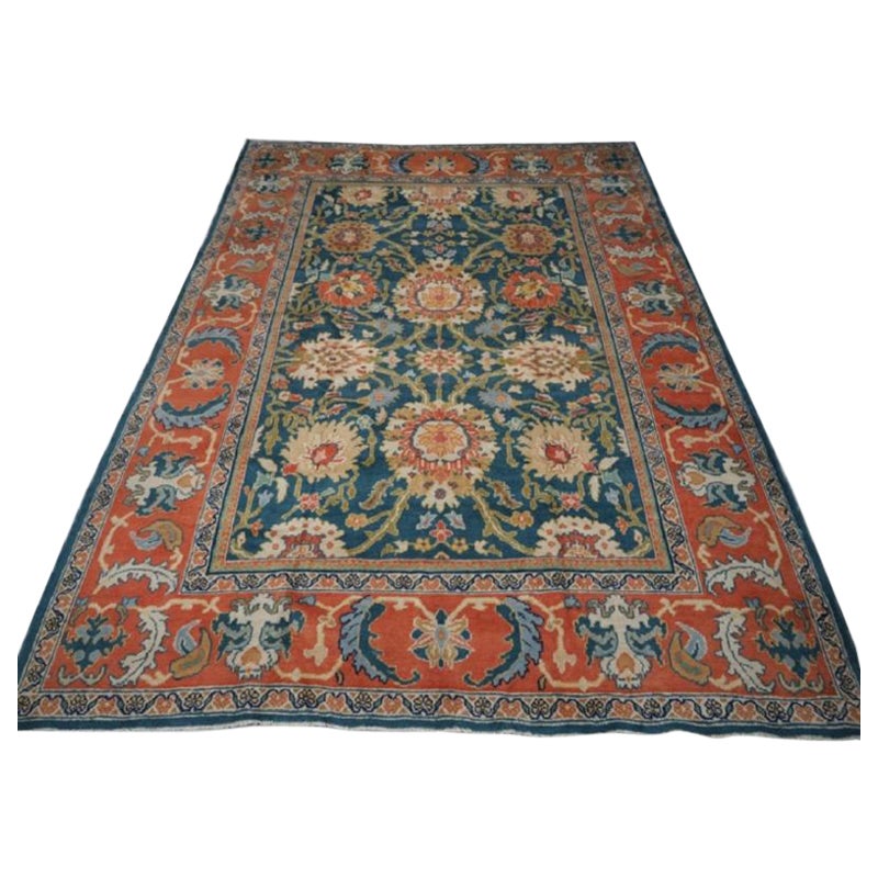 Antiker Mahal-Teppich mit seltenem blauem / grünem Grund, um 1920
