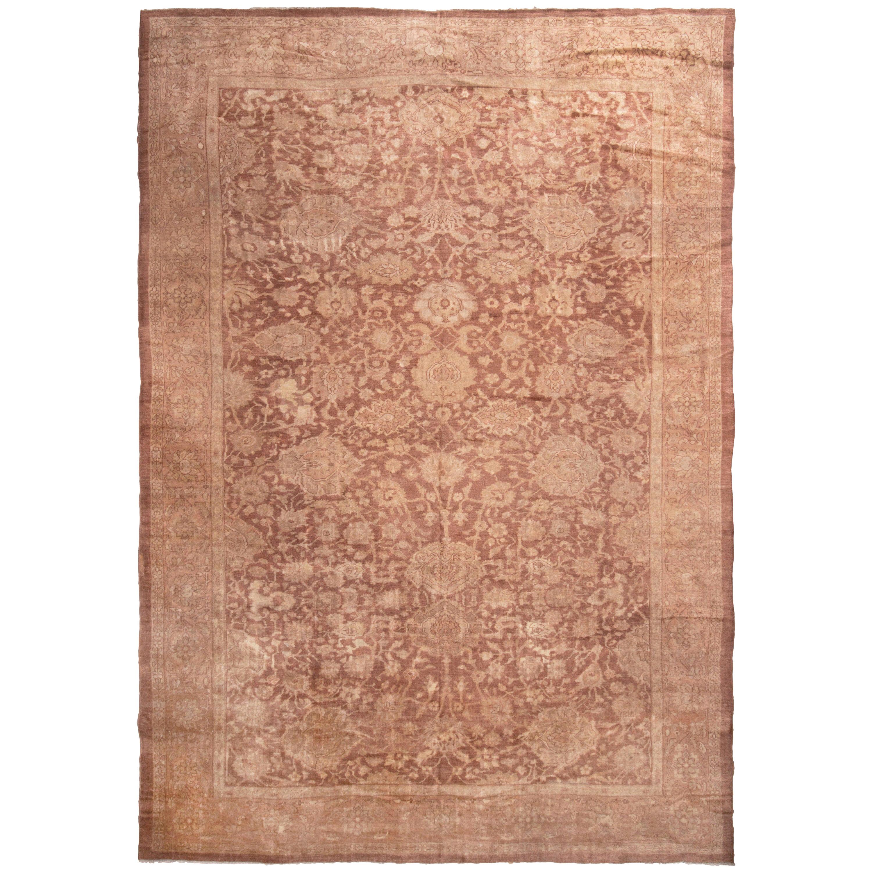 Antique Signature Kashan Pink and Blue Wool Rug with AllOver Floral