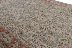 Antique Mahal Geometric Cream Pink Res and Blue Wool Paisley Rug by Rug & Kilim