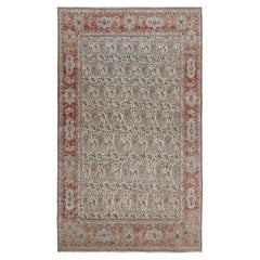 Antique Mahal Geometric Cream Pink Res and Blue Wool Paisley Rug by Rug & Kilim