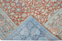 Antique Mahal Handmade Floral Motif Red Wool Rug