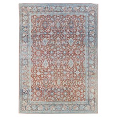 Tapis Mahal ancien en laine rouge à motifs floraux fait à la main