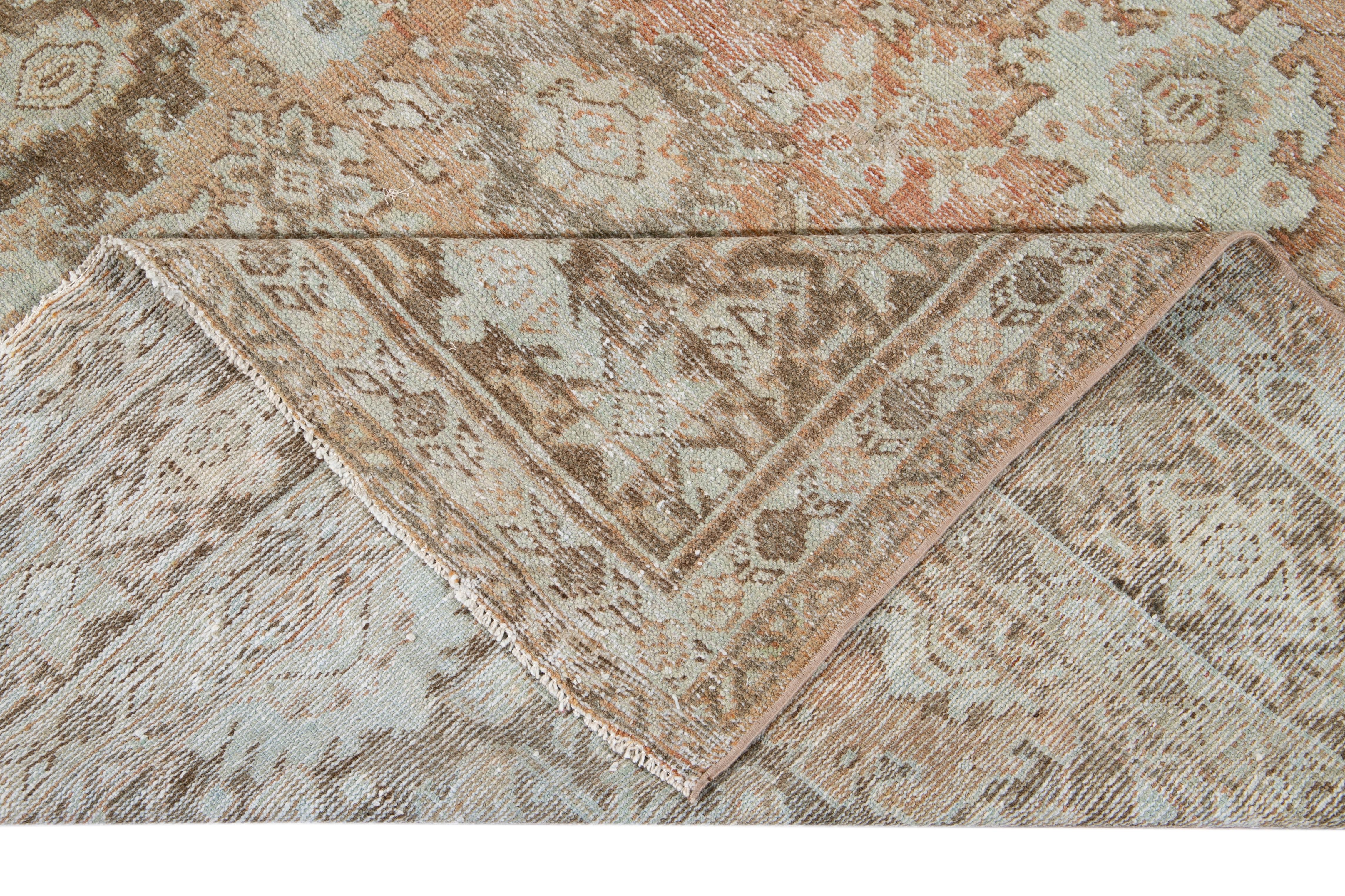 Beautiful hand-knotted antique mahal wool rug with the orange rust field. This Persian rug has a brown featuring a traditional all-over floral shabby chic design. 

This rug measures 8'1'' x 10'.