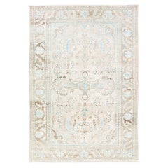 Tapis Mahal ancien en laine beige à motif de médaillon fait à la main