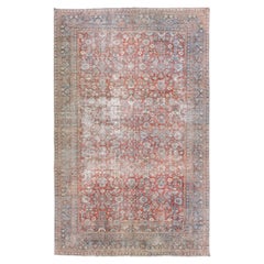 Antiker antiker Mahal handgefertigter übergroßer roter Wollteppich mit Allover-Design