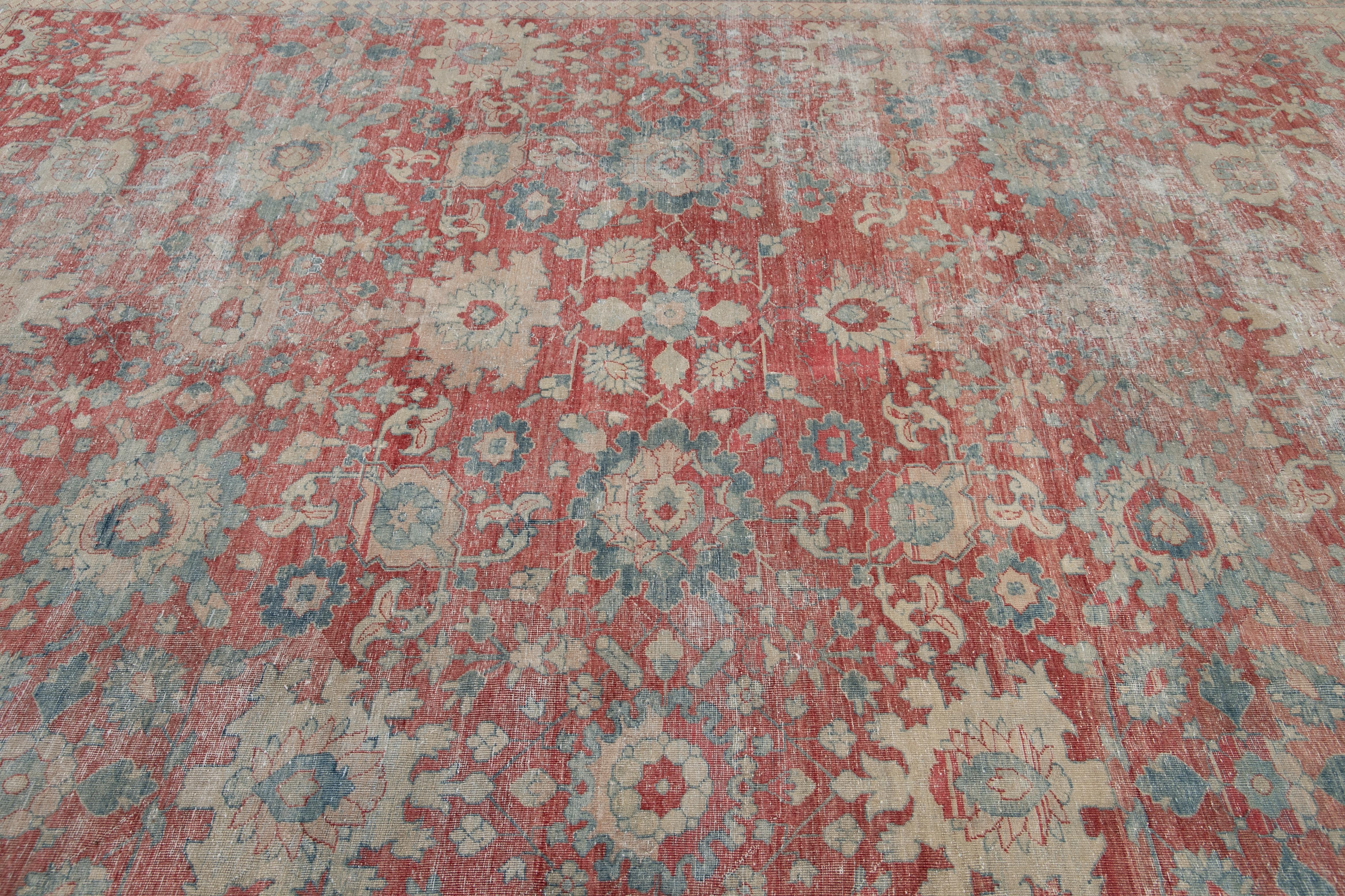 20th Century Antique Mahal Handmade Red Wool Rug For Sale