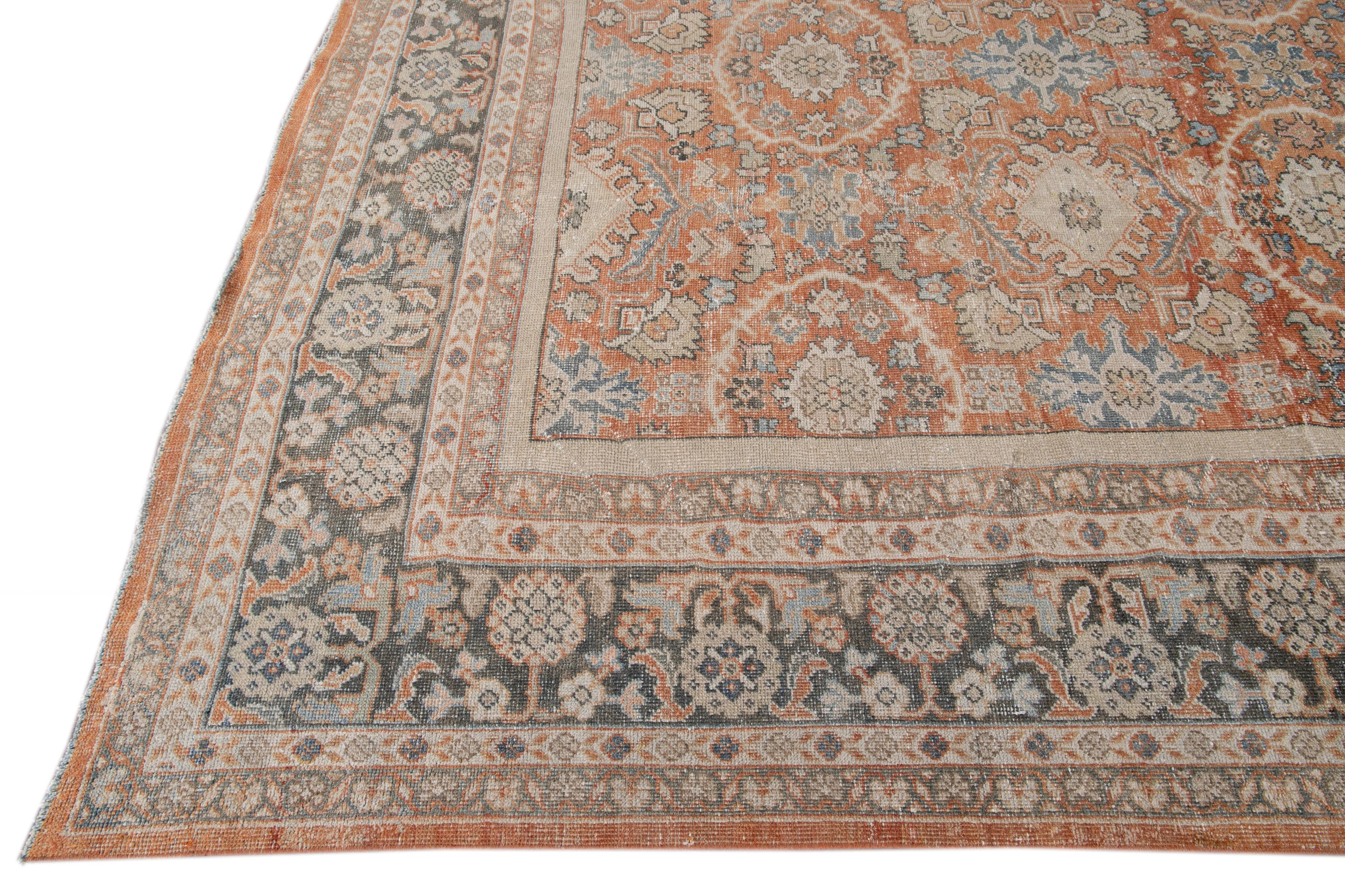 Persian Antique Mahal Handmade Shabby Chic Wool Rug For Sale