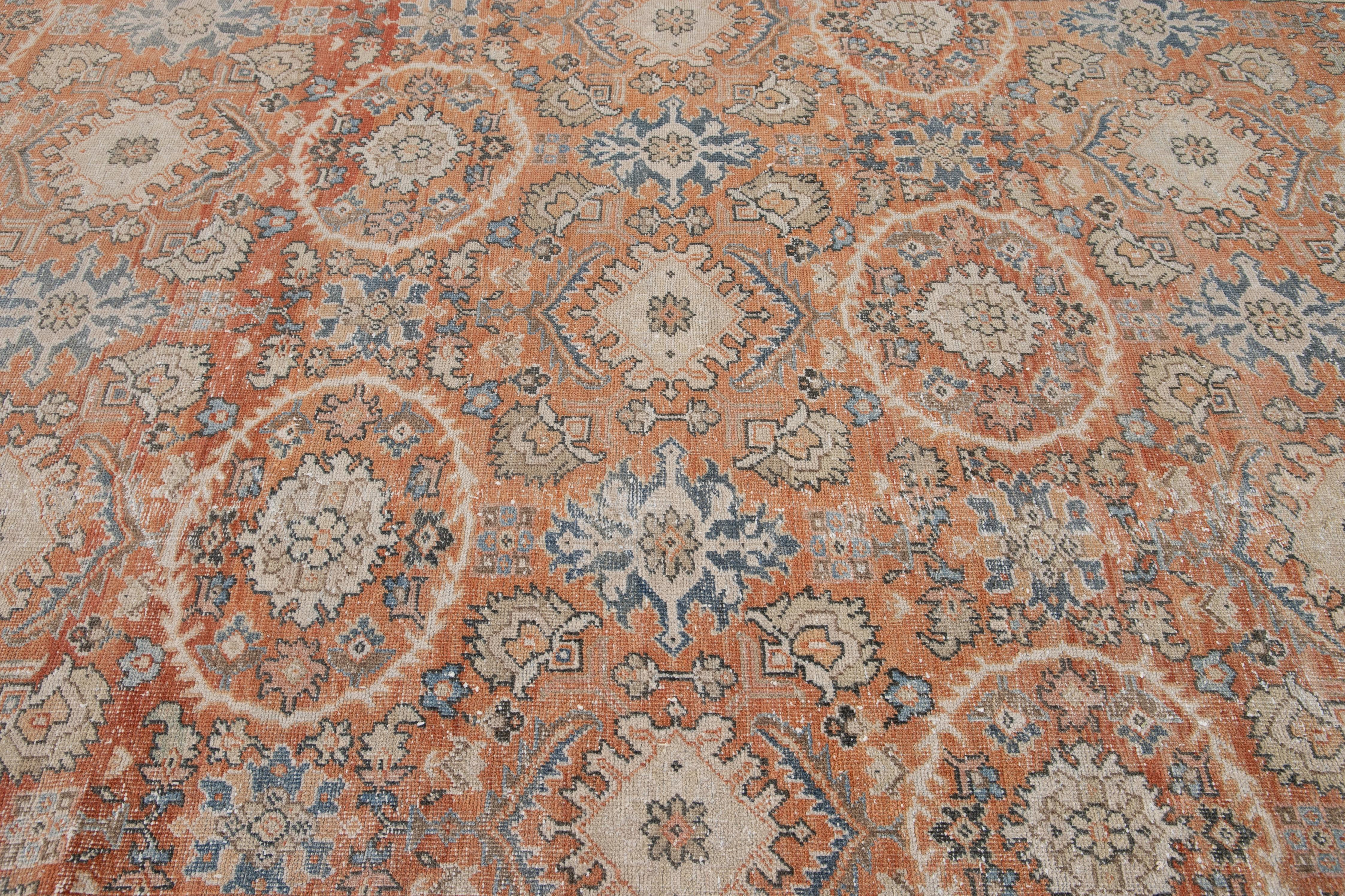 Early 20th Century Antique Mahal Handmade Shabby Chic Wool Rug For Sale