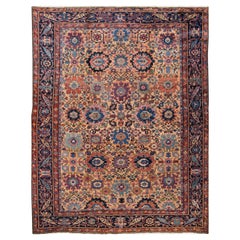Antique Mahal Handmade Tan Wool Rug With Multicolor Floral Design