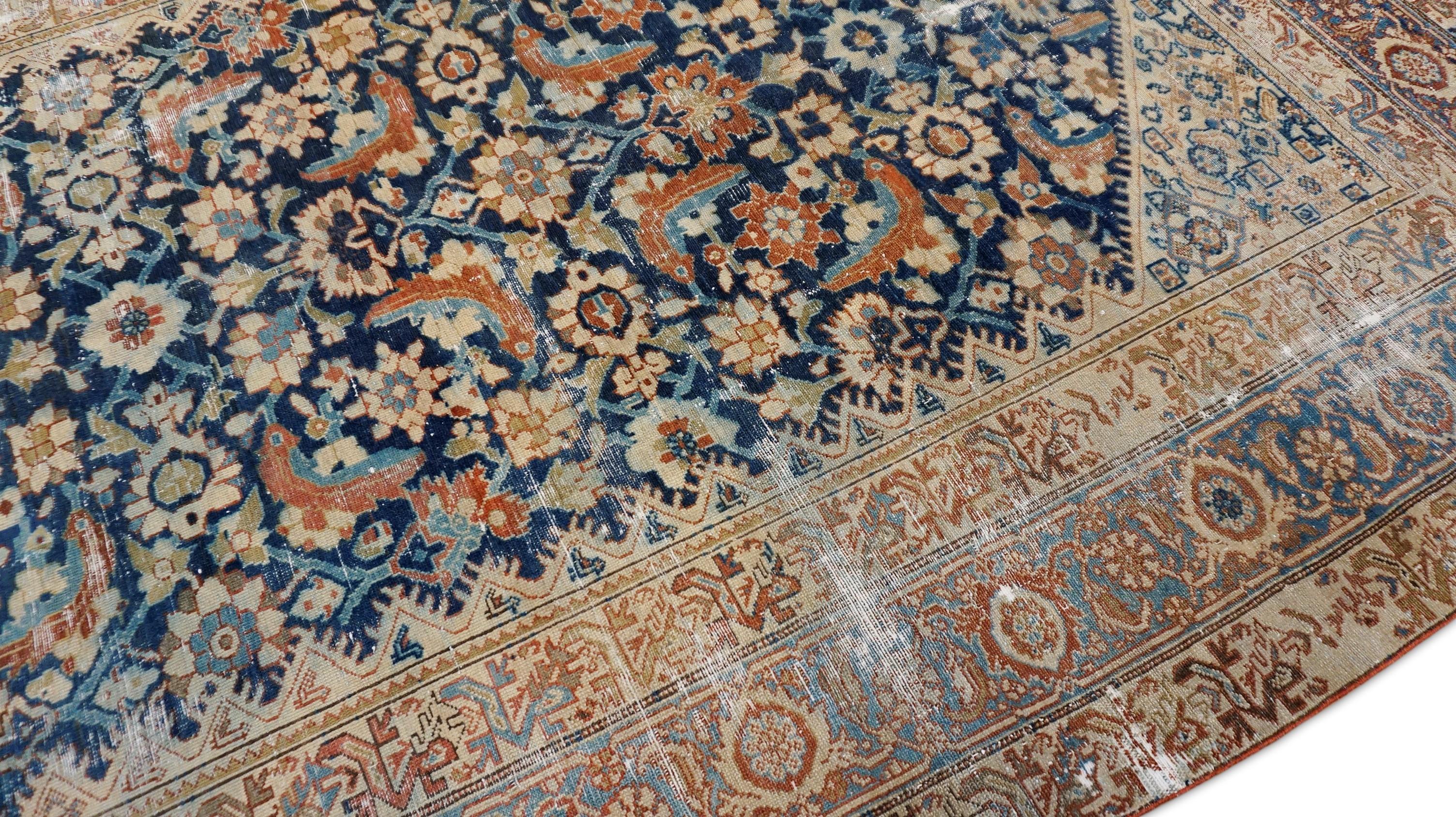 Malayer Tappeto antico Mahal Herati a quadri blu 6'2''x10'11'' in vendita