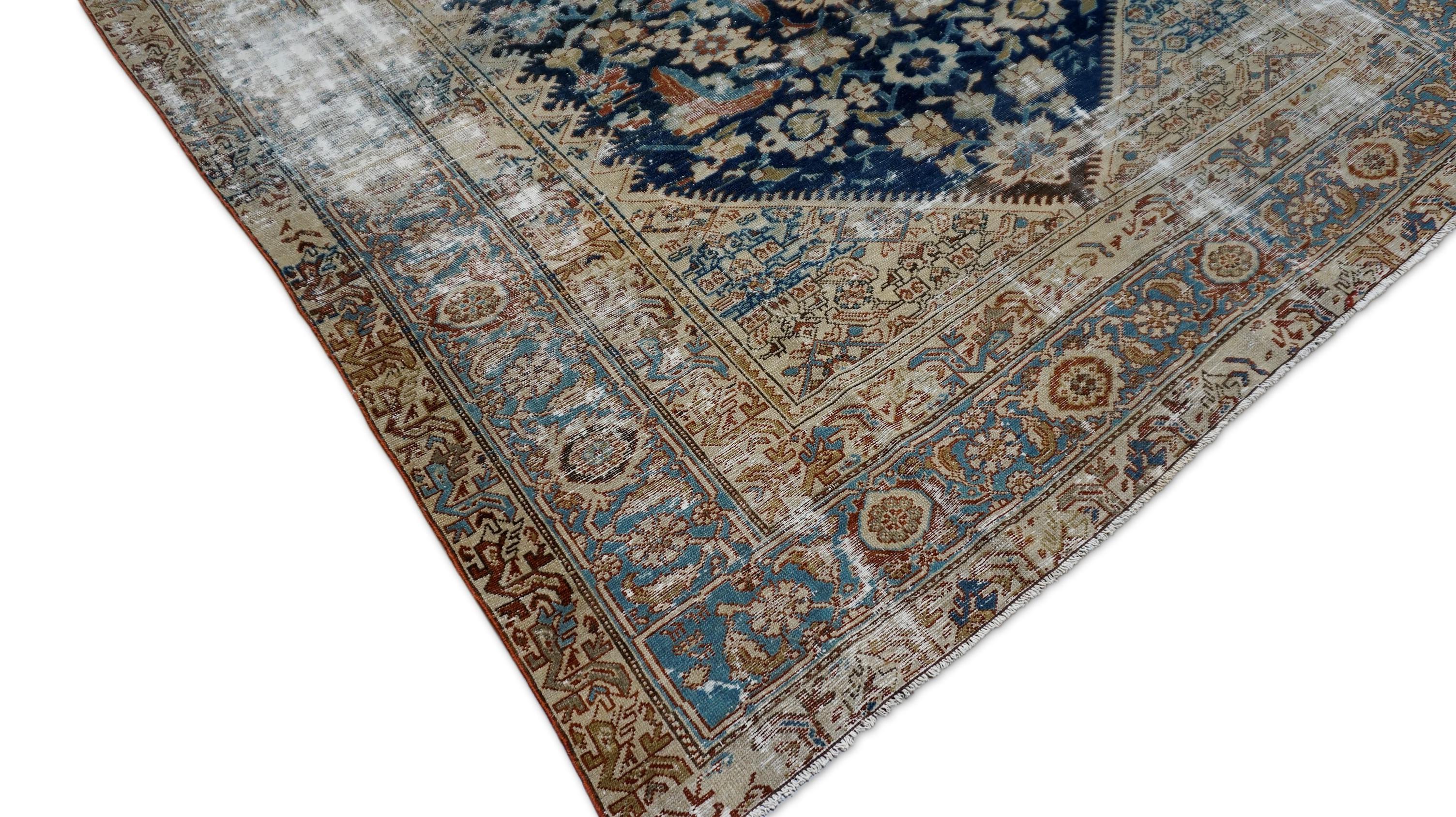 XX secolo Tappeto antico Mahal Herati a quadri blu 6'2''x10'11'' in vendita