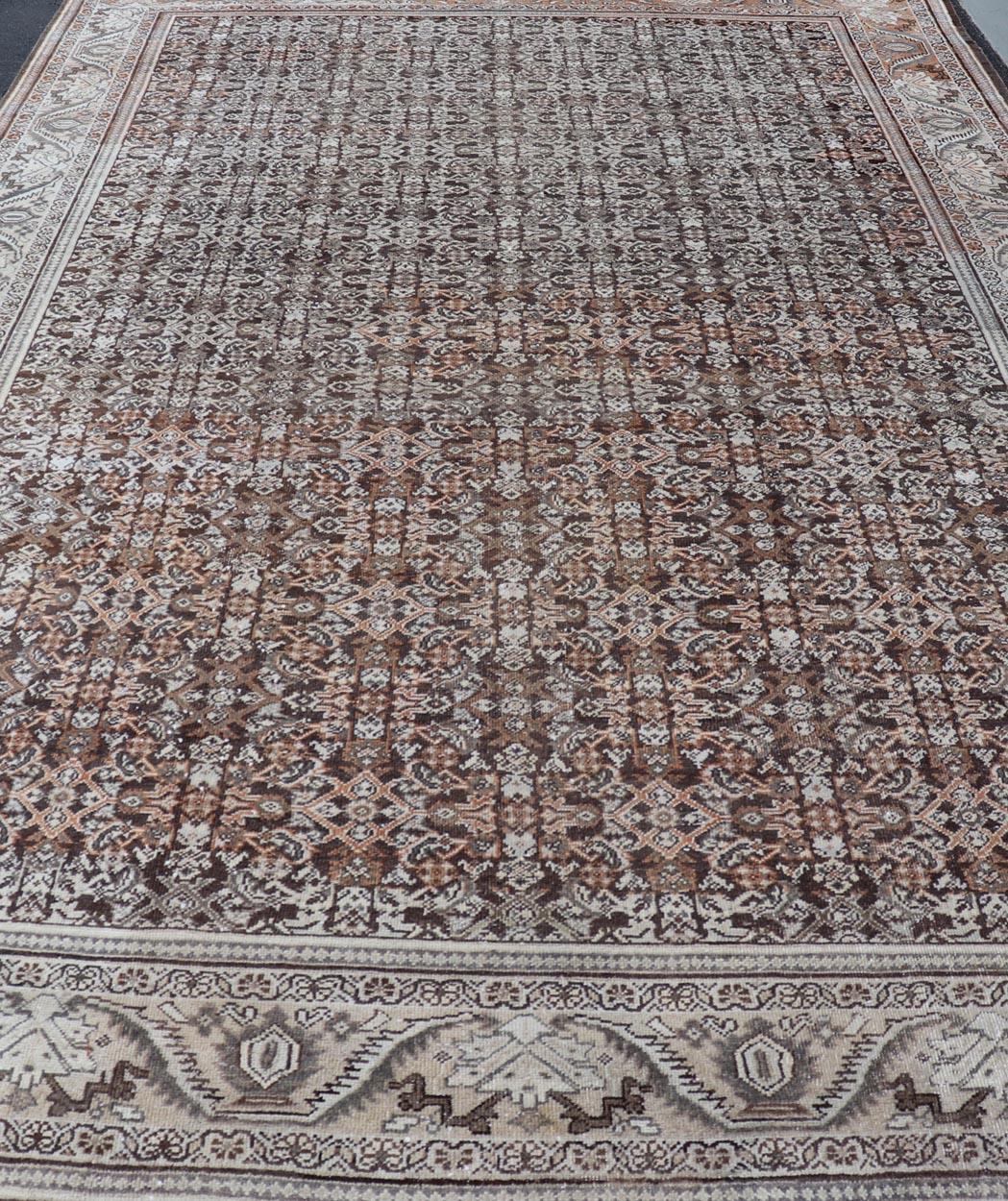Alfombra Persa Antigua Mahal con Diseño Herati Integral en Marfil, Gris y Marrón en Bueno estado para la venta en Atlanta, GA