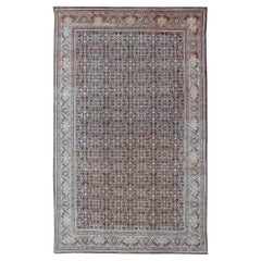 Tapis persan antique Mahal avec Herati Design/One en ivoire, gris et Brown