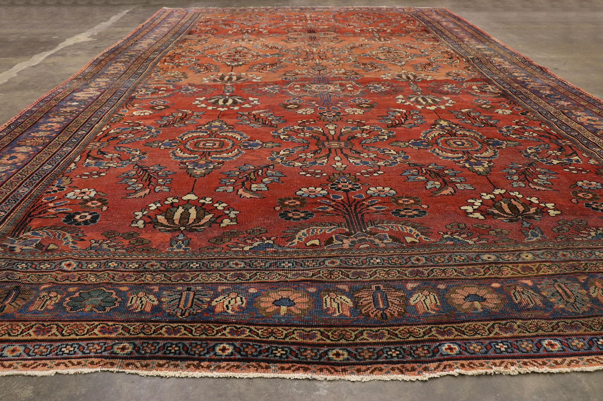 Wool Antique Mahal Persian Palace Size Rug with Manor House Tudor Style For Sale