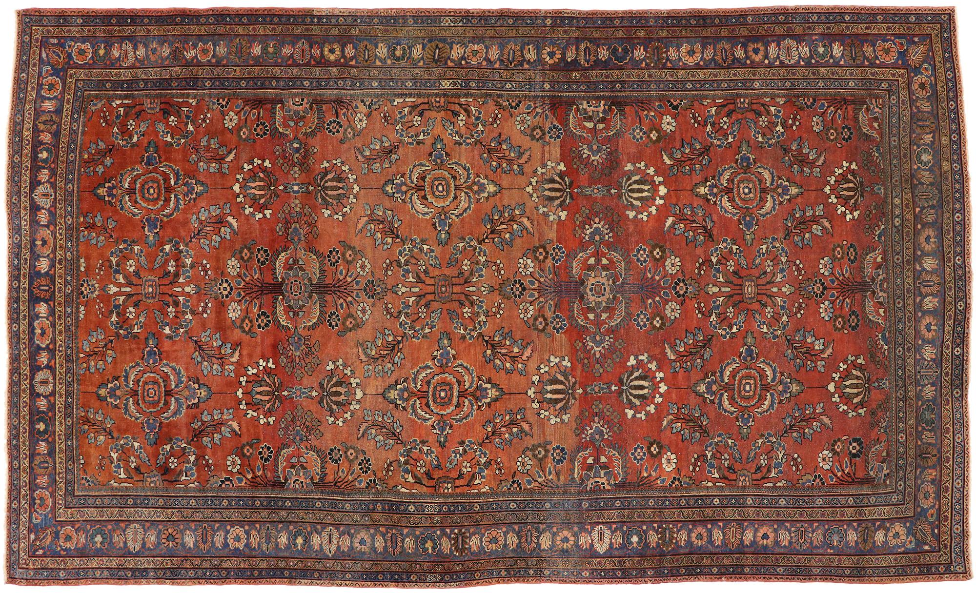 Antique Mahal Persian Palace Size Rug with Manor House Tudor Style For Sale 2