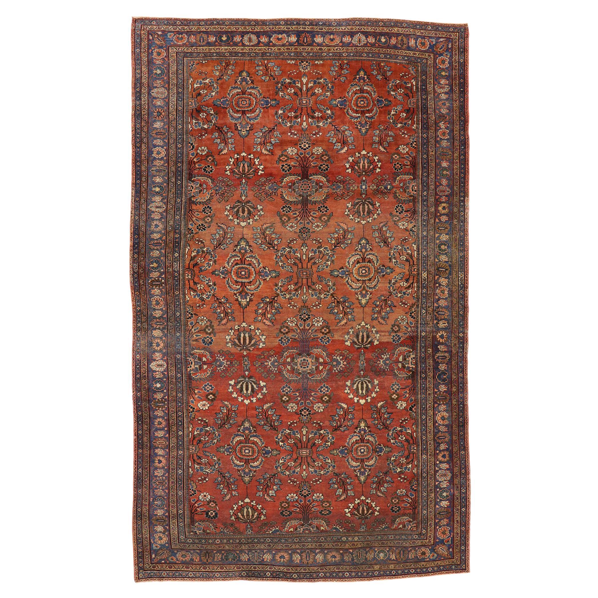 Antique Mahal Persian Palace Size Rug with Manor House Tudor Style For Sale