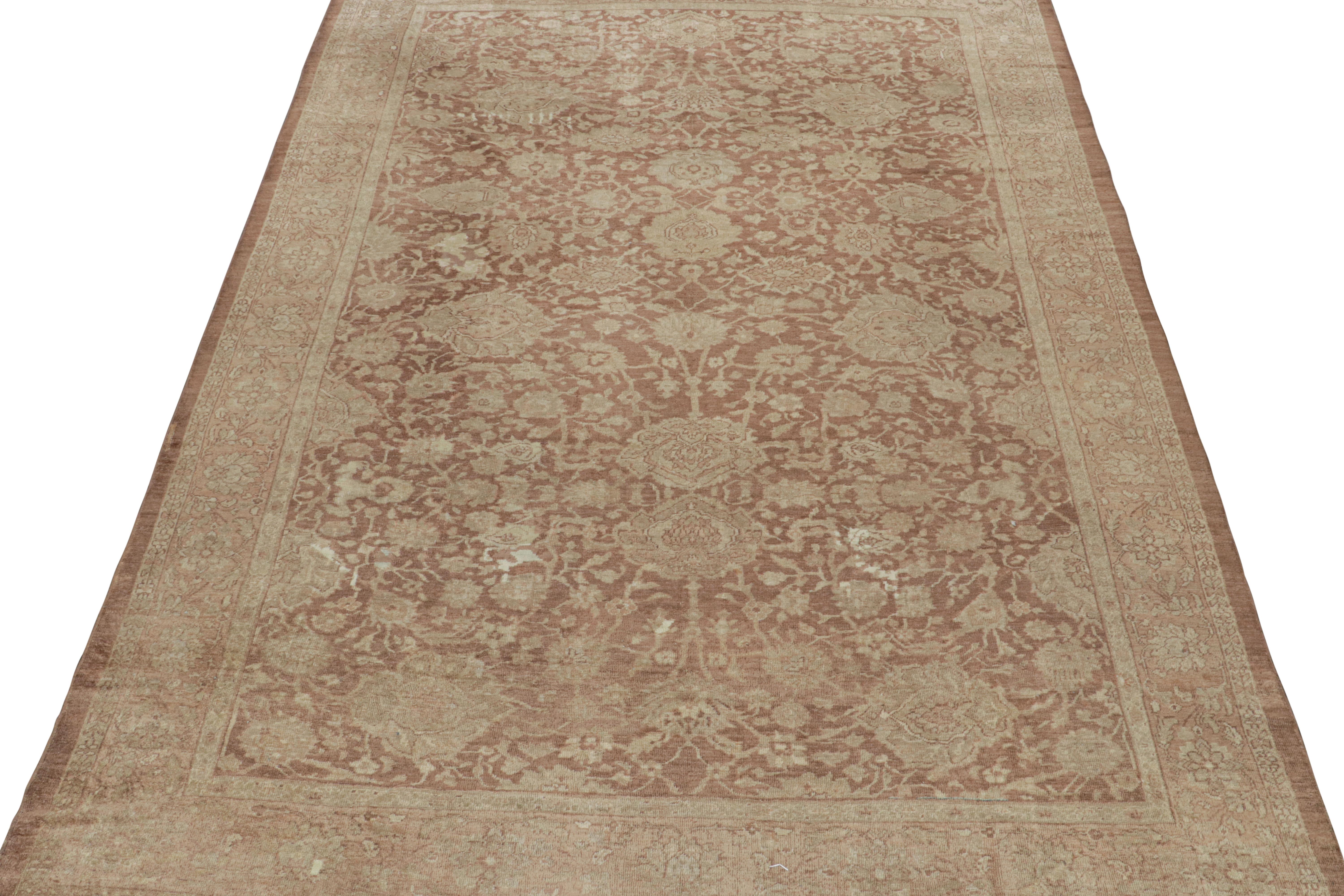 Hand-Knotted Antique Mahal Persian rug in Beige-Brown Floral Patterns from Rug & Kilim For Sale