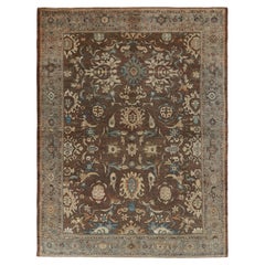 Antique Mahal Persian Rug in Brown, with Beige and Blue Florals from Rug & Kilim