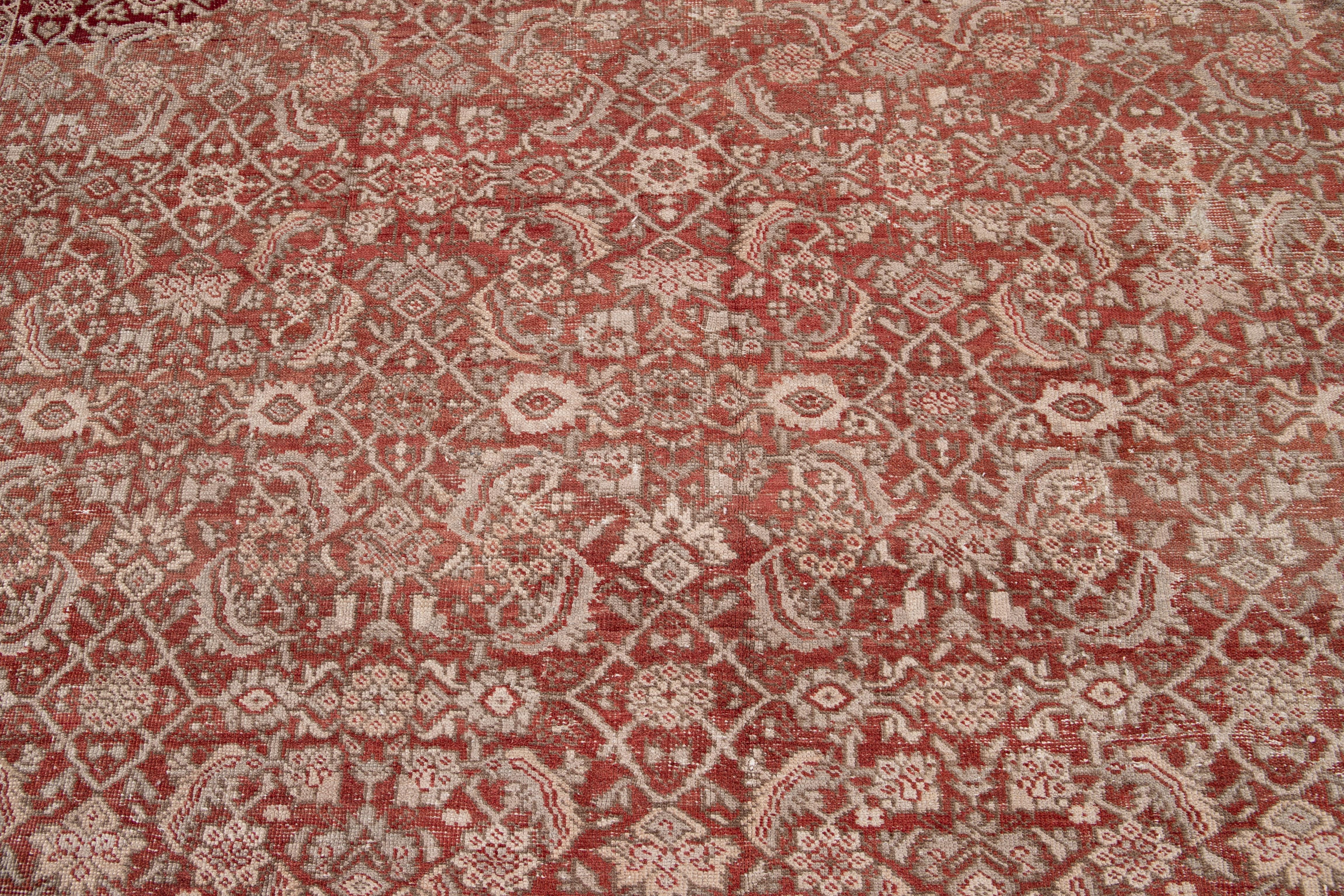 Antique Mahal Red Handmade Wool Rug For Sale 4