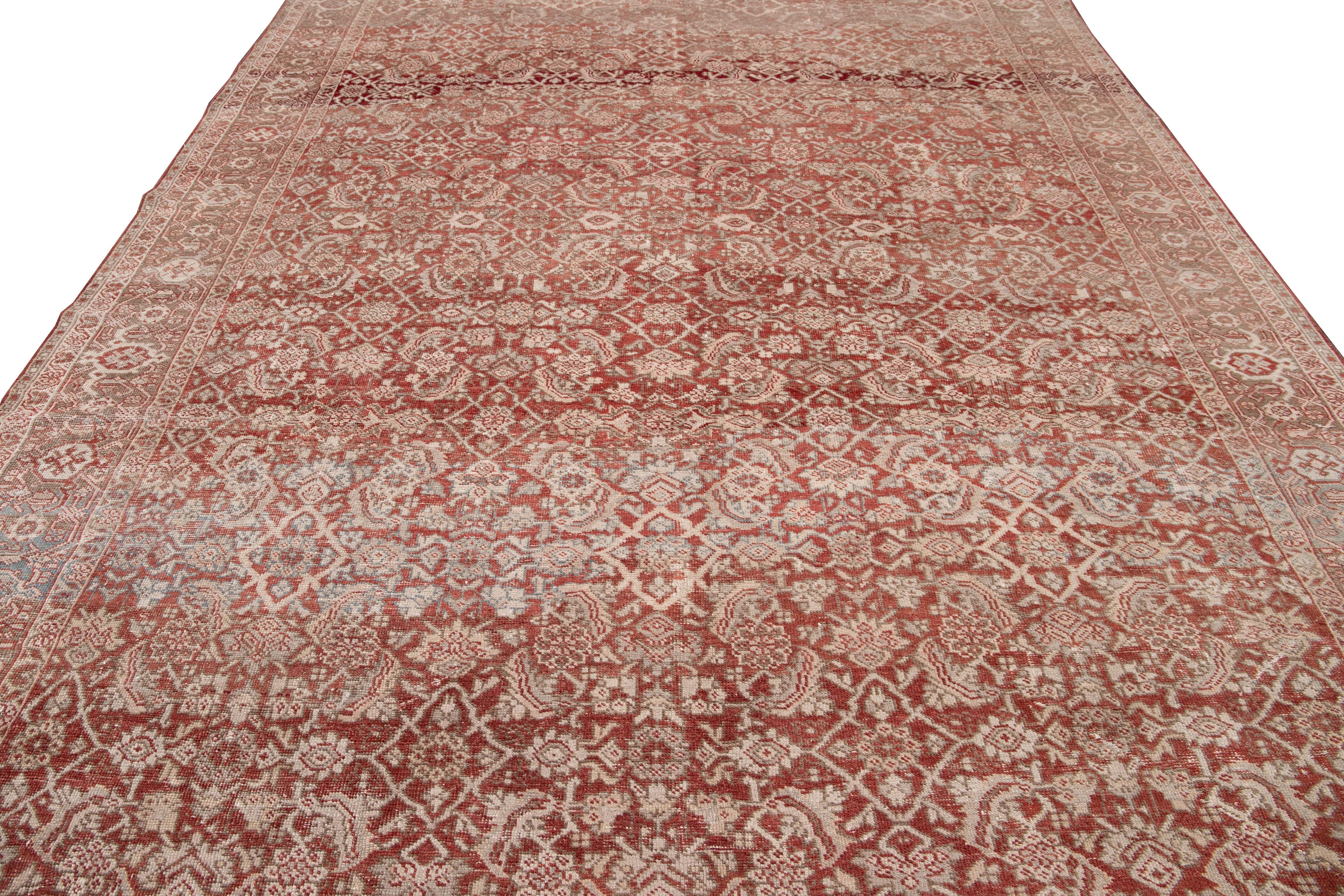 Islamic Antique Mahal Red Handmade Wool Rug For Sale