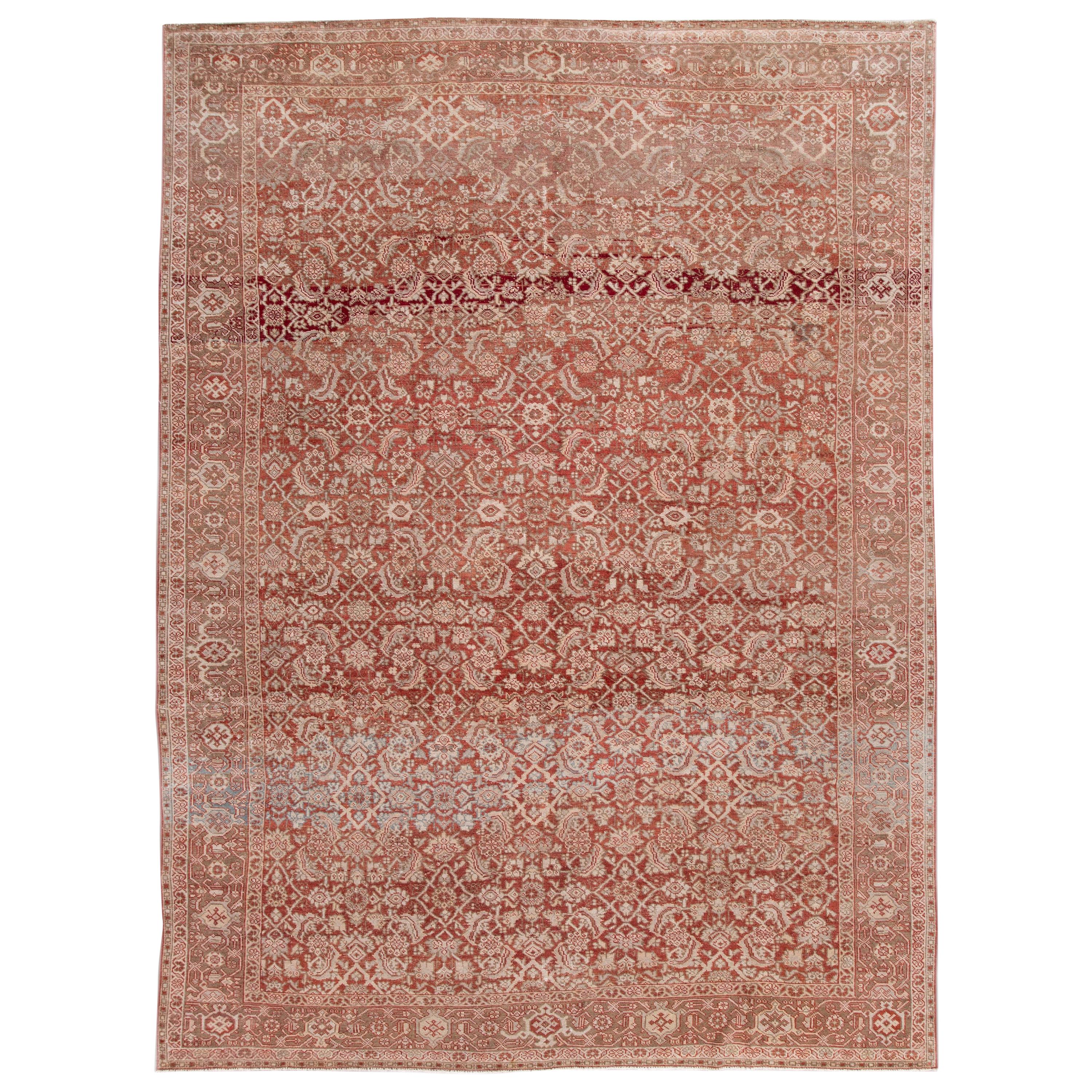 Antique Mahal Red Handmade Wool Rug For Sale