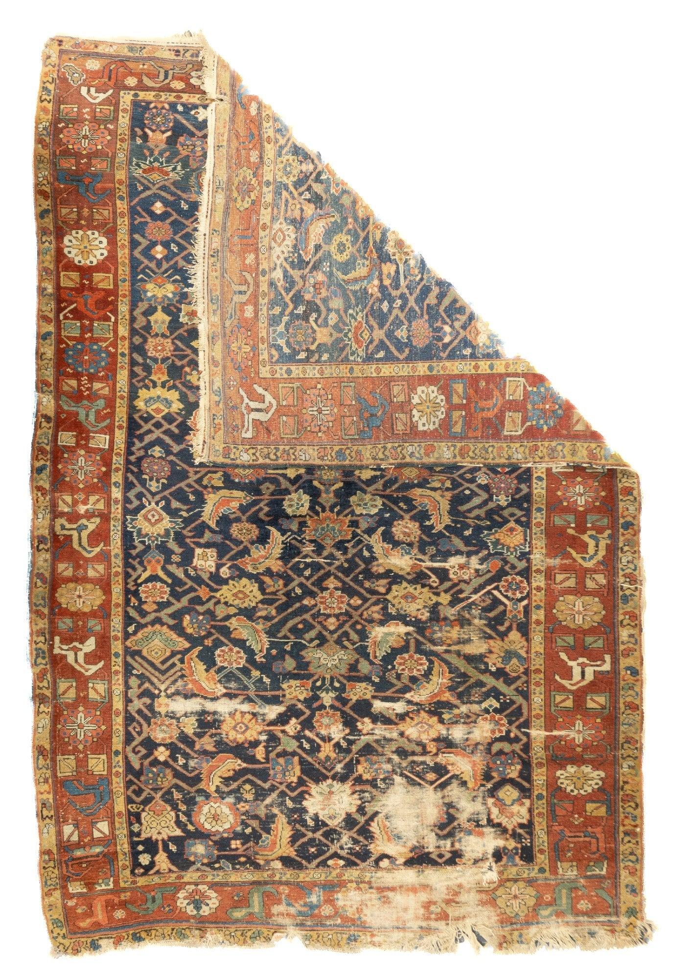Antique Mahal Rug 5'7'' x 8'5''. The secondary grade and type of carpets, usually with allover patterns, from the Sarouk/Arak district. Type is an offshoot of Sultanabads. Generally natural dyes, cotton foundations, Persian knots. Room to mansion