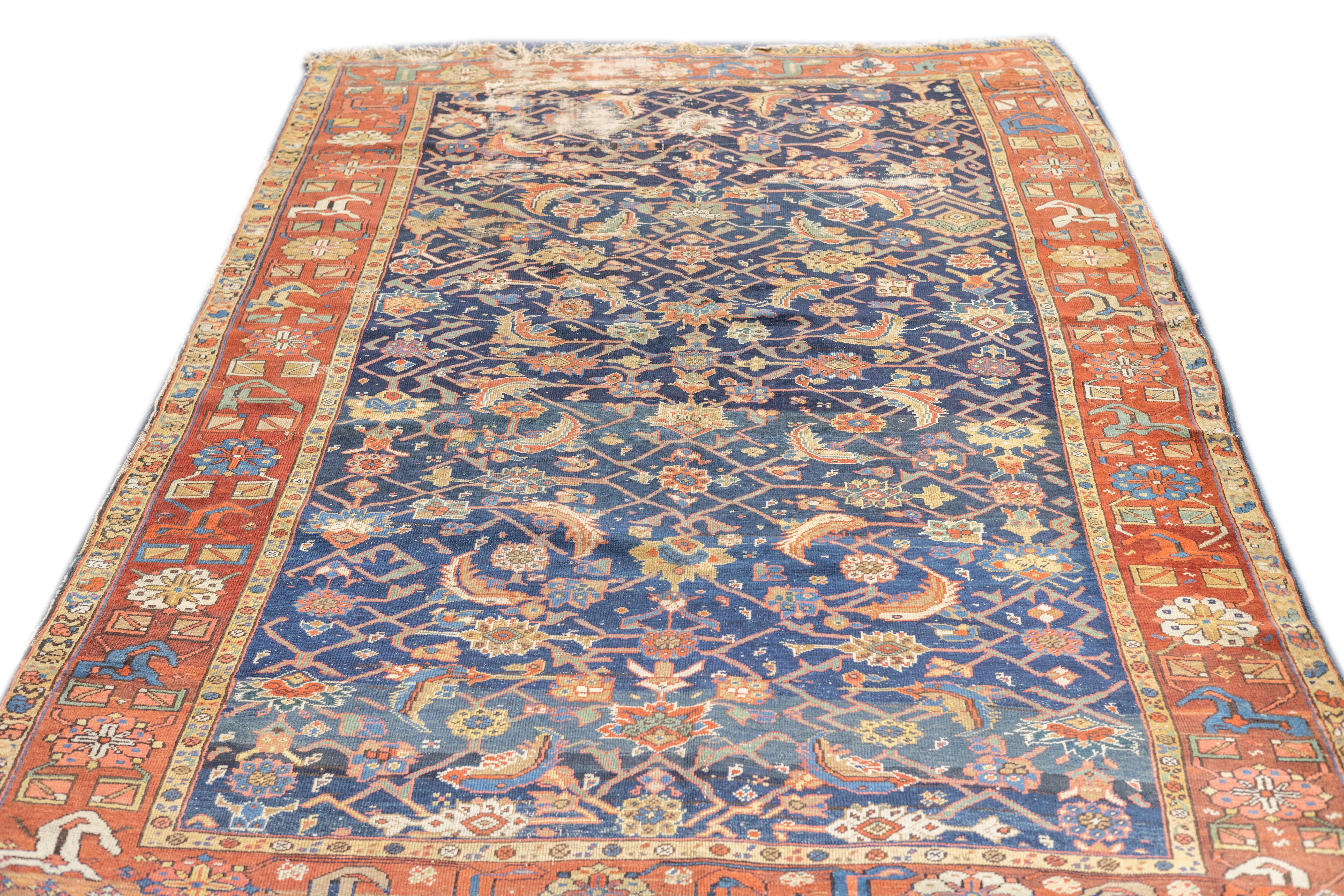 19th Century Antique Mahal Rug 5'7'' x 8'5'' For Sale